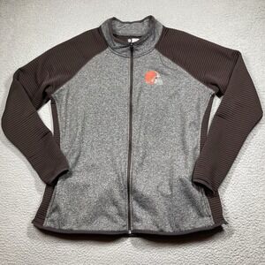 Brown's Jacket‎ Women's XXL Brown Gray Full Zip Mock Neck Sweater NFL Football